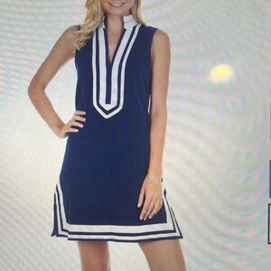 Cabana life navy and white sleeveless terry tunic